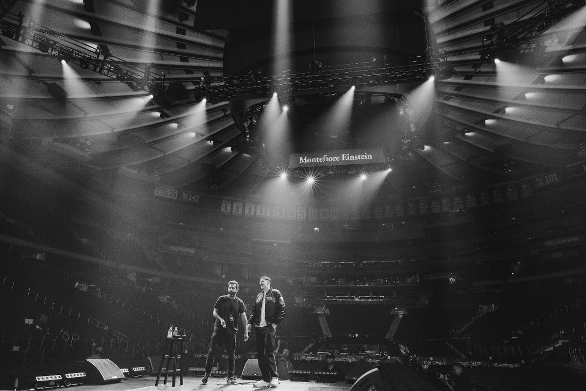 Empty Madison Square Garden bowl seen from the stage during soundcheck